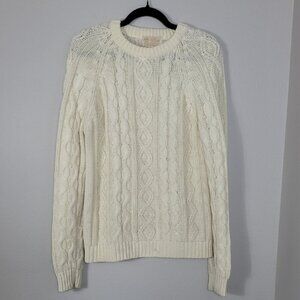 Vintage Sears Mens Chunky Knit Cable Sweater Size L Ivory White Fisherman